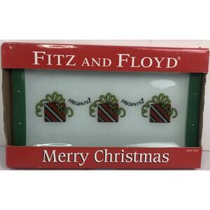 Fitz & Floyd Essentials Christmas Glass Serving Tray Holidays Snack Plate